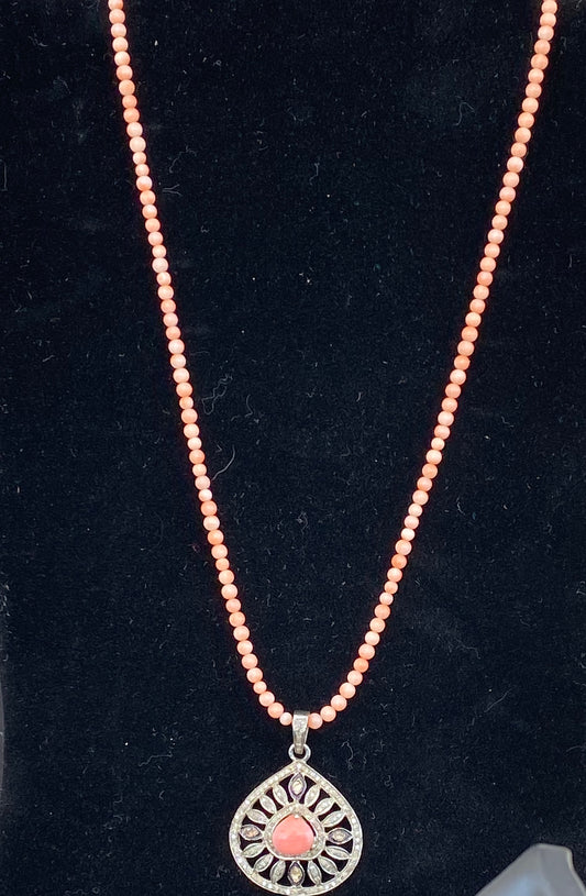 Diamond and Pink Coral Necklace