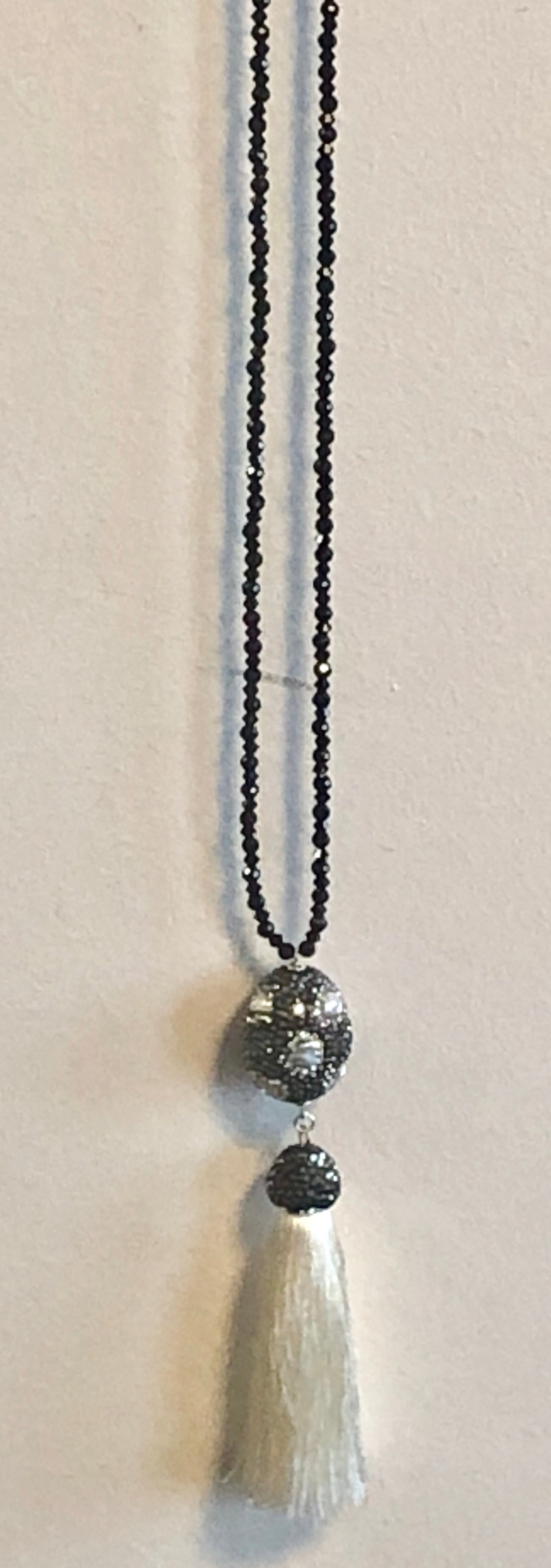 Pearl and Cotton Tassel Necklace