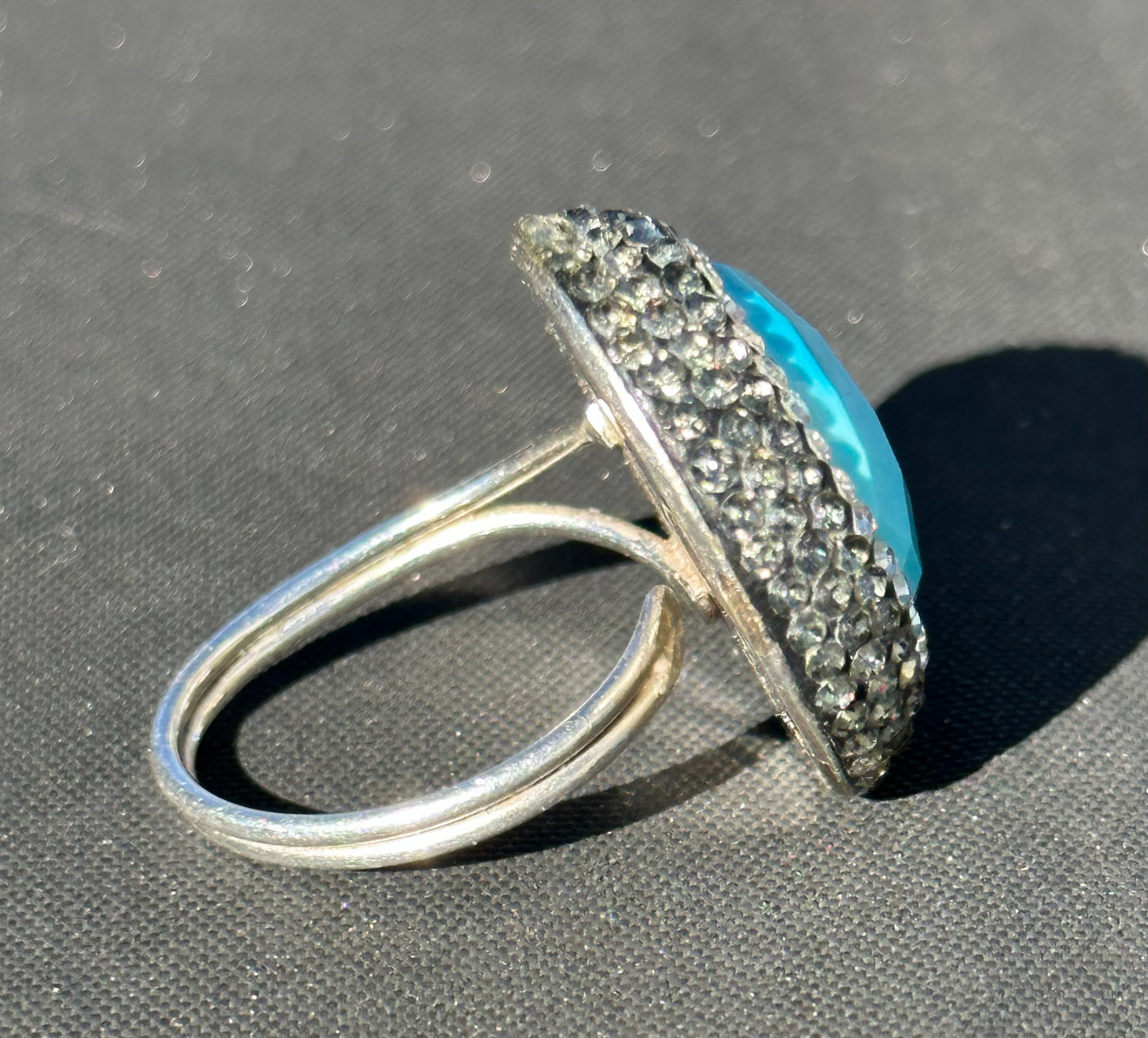 Turquoise and Swarovski Crystal Adjustable Ring