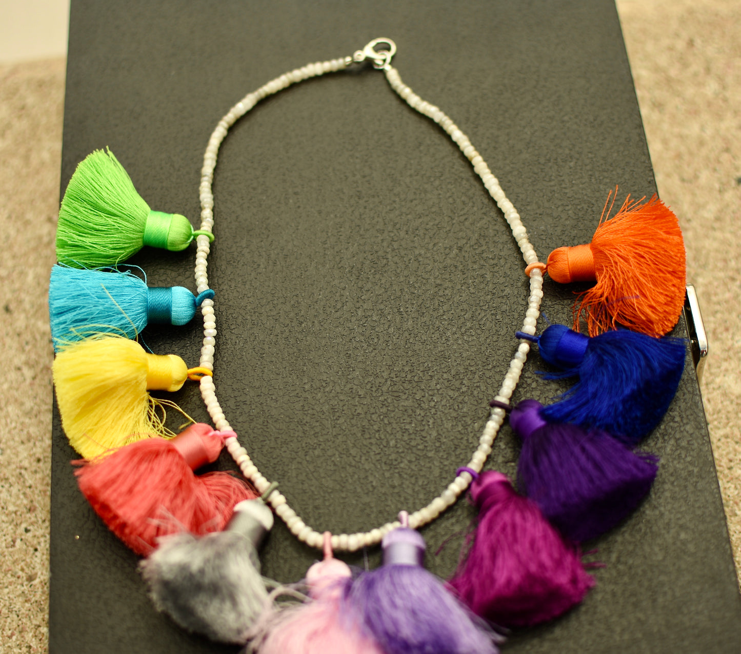 White Sapphire and Tassel Necklace