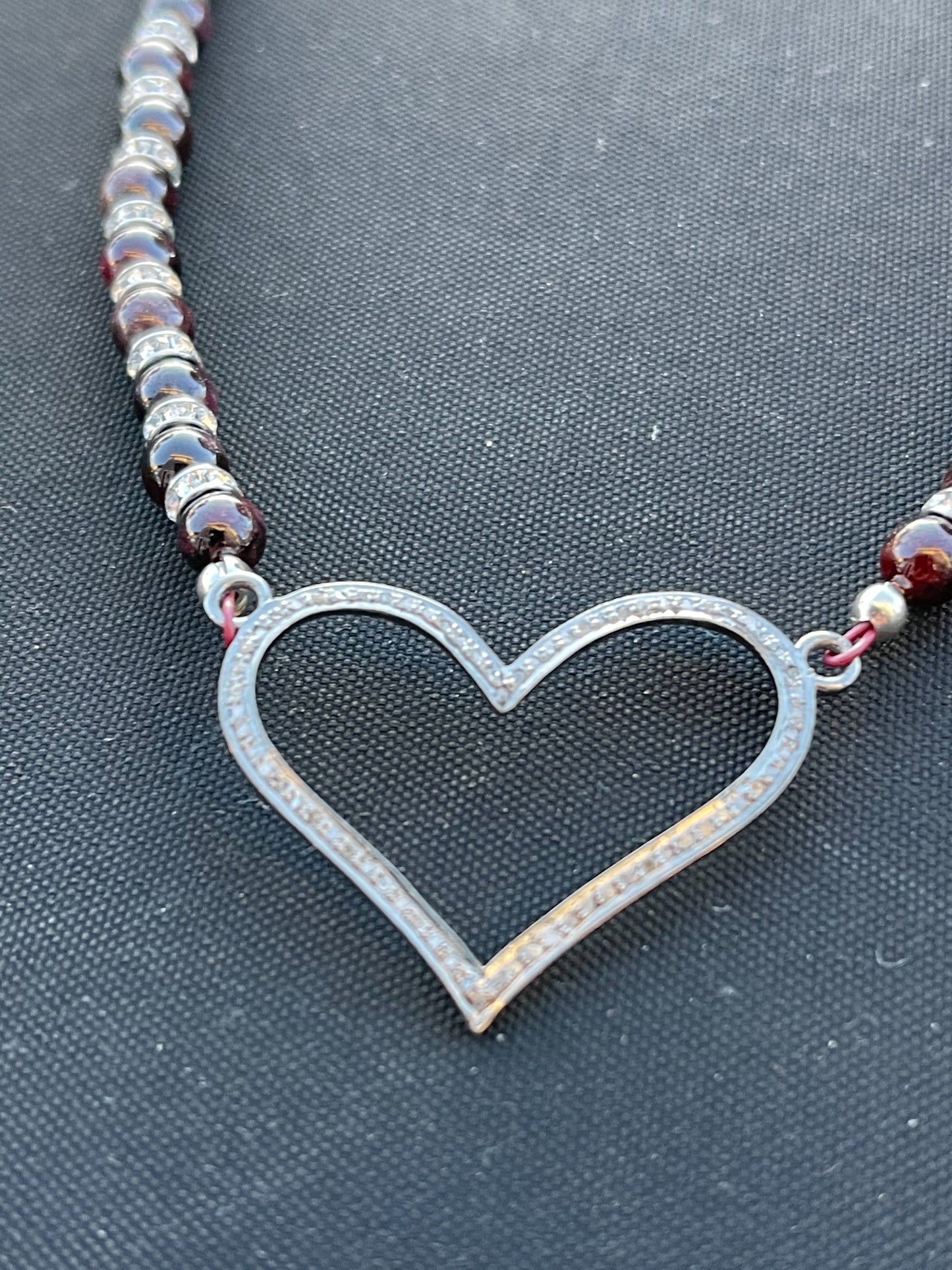 Garnet Swarovski Crystal and Diamond Heart Necklace