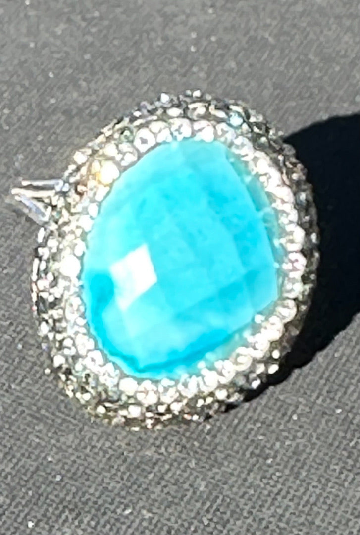 Turquoise and Swarovski Crystal Adjustable Ring