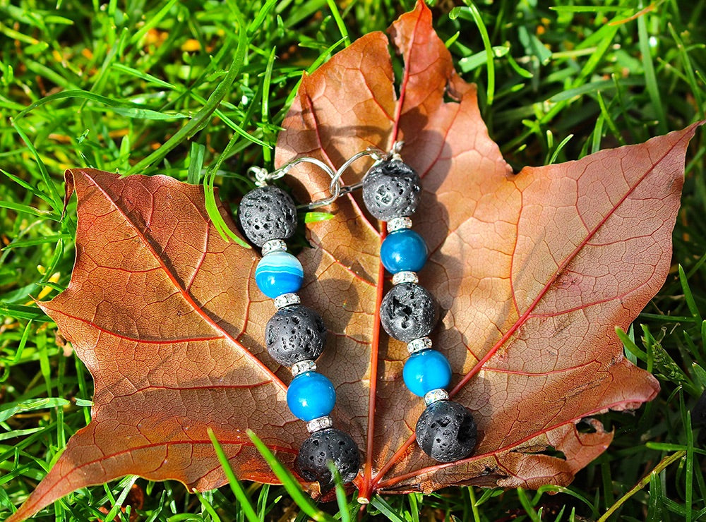 Black Lava Agate and Swarovski Crystal Earrings