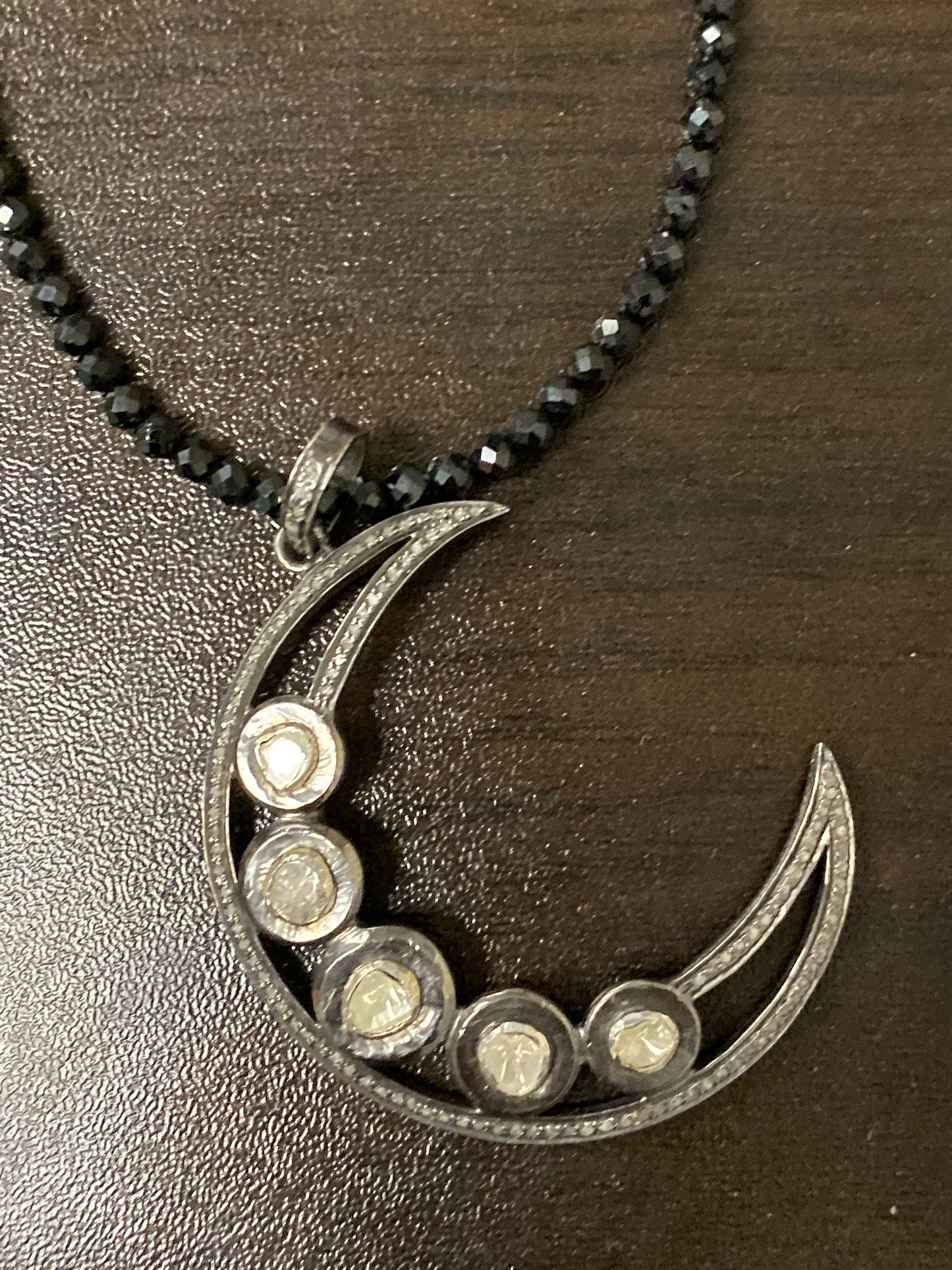 Diamond Moon & Black Spinel Necklace