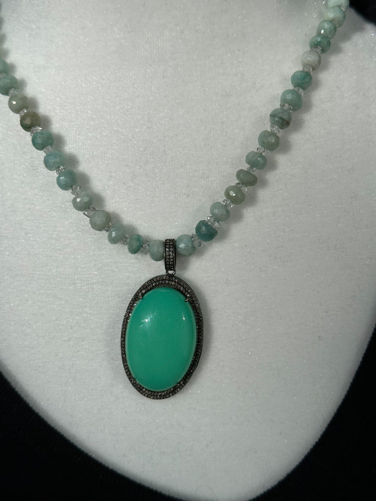 Chrysoprase and Diamond Necklace