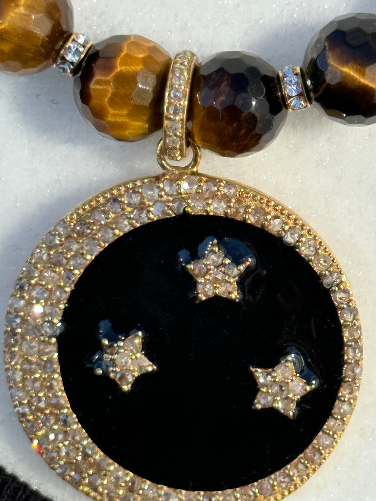Diamond Enamel and Tigers Eye Necklace