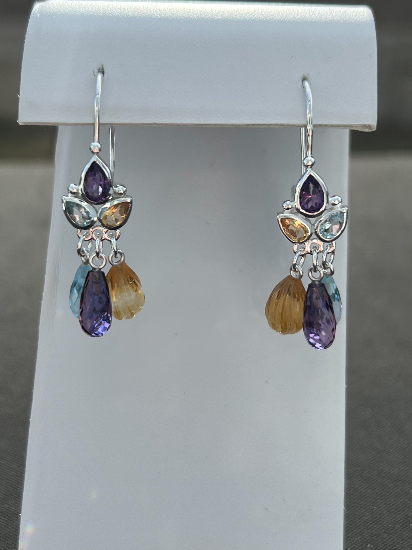 Blue Topaz, Amethyst and Citrine Earrings