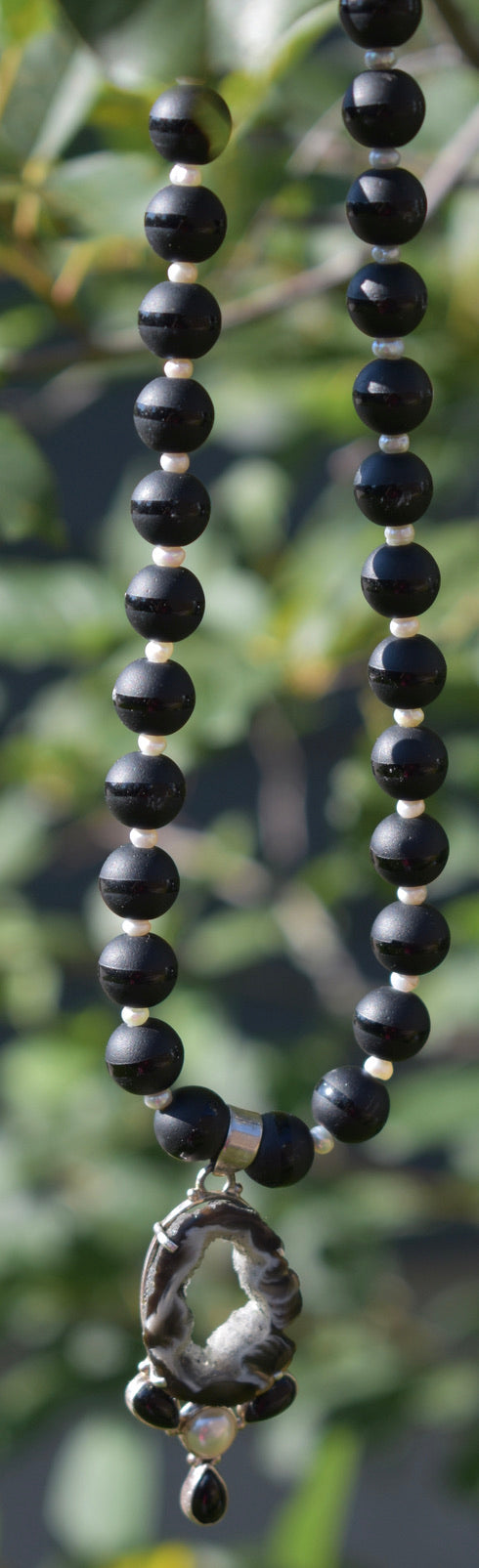 Geode, Black Onyx and Pearl Necklace