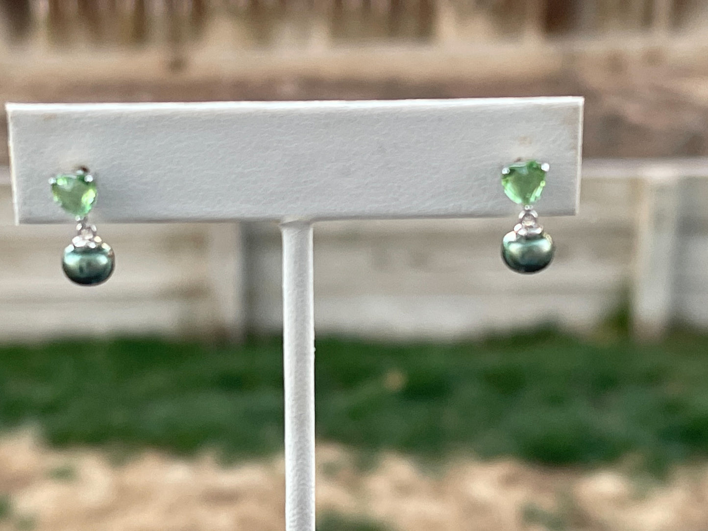 Green Cubic Zirconia and Pearl Earring