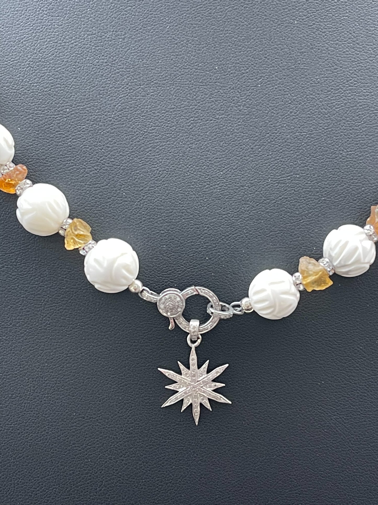 Diamond Sun, Tridacna Shell,Swarovski Crystal and Raw Citrine Necklace