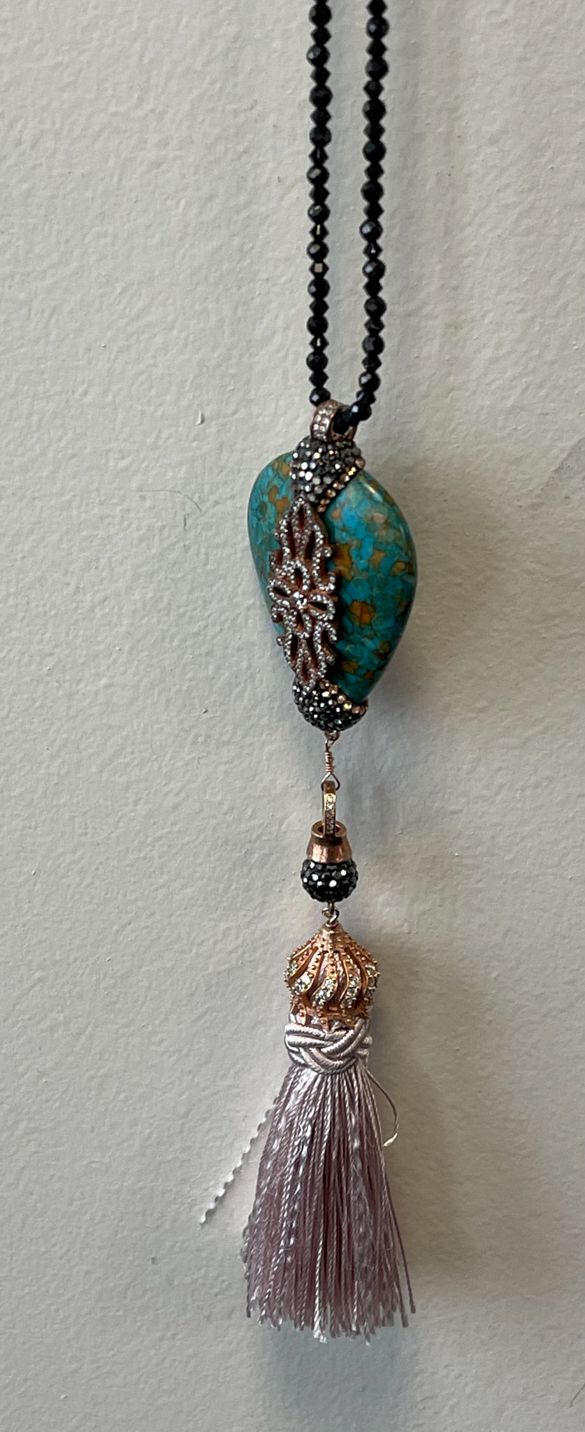 Turquoise, Black Spinel and Tassel Necklace