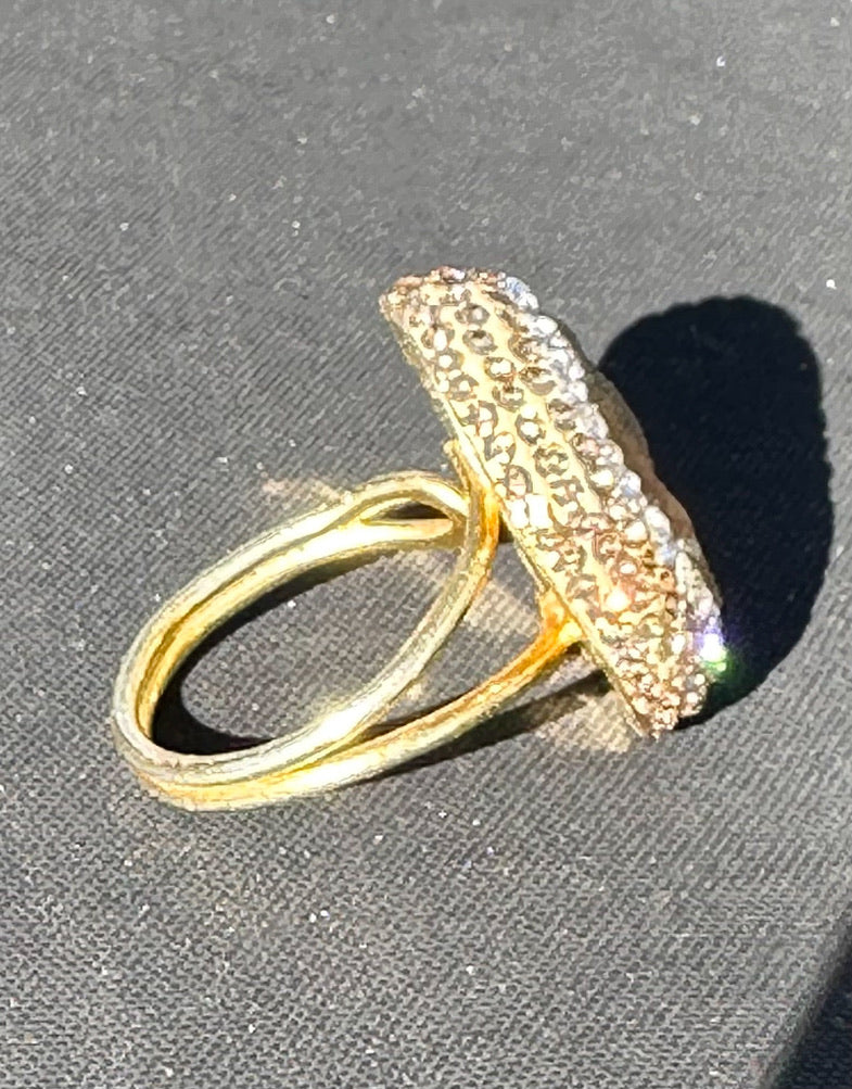 Druzy Quartz Swarovski Crystal and Sterling Silver Adjustable Ring