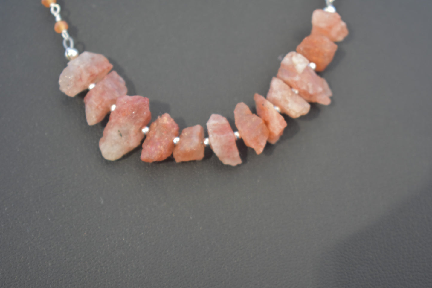 Raw Sunstone Sterling Silver and Peach Moonstone necklace