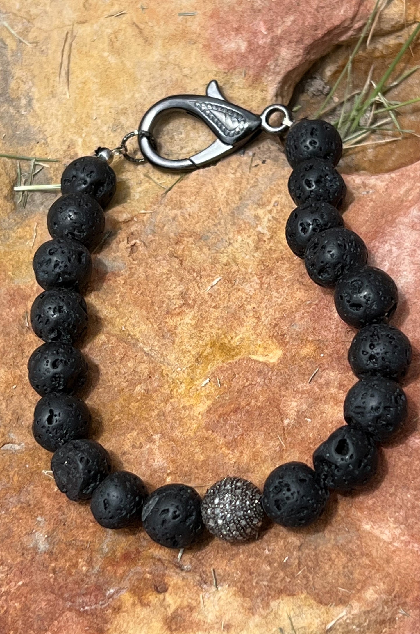 Men's Black Lava and Diamond Bracelet