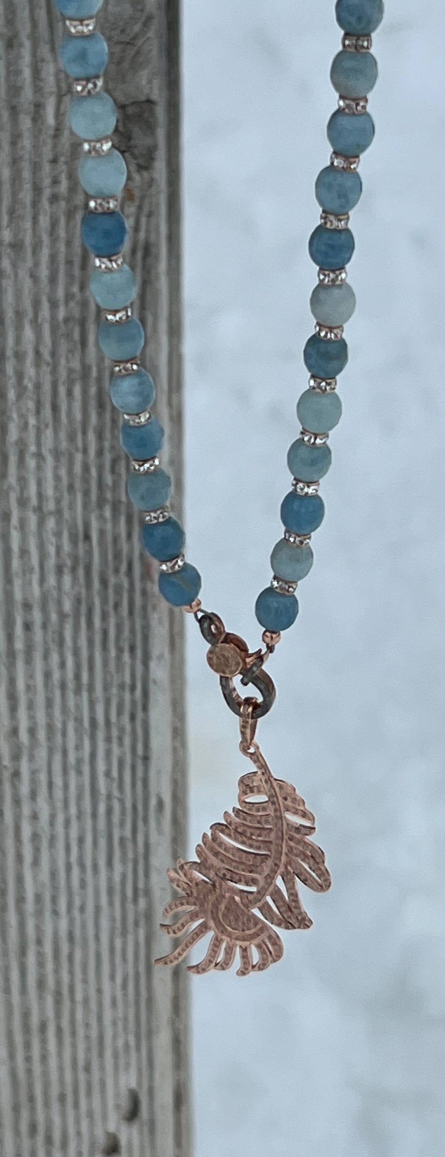 Aquamarine Swarovski Crystal Sterling Silver and Diamond Necklace