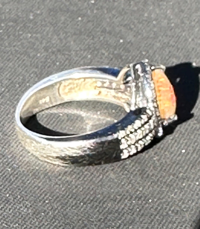 Opal and Diamond Sterling Silver Ring