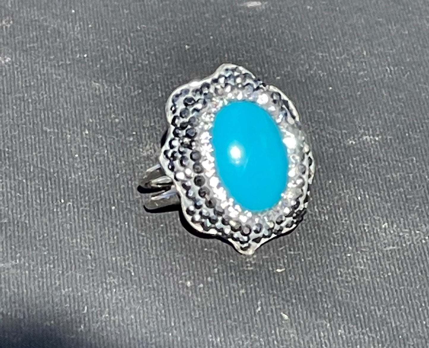 Sleeping Beauty Turquoise and Swarovski Crystal Adjustable Ring