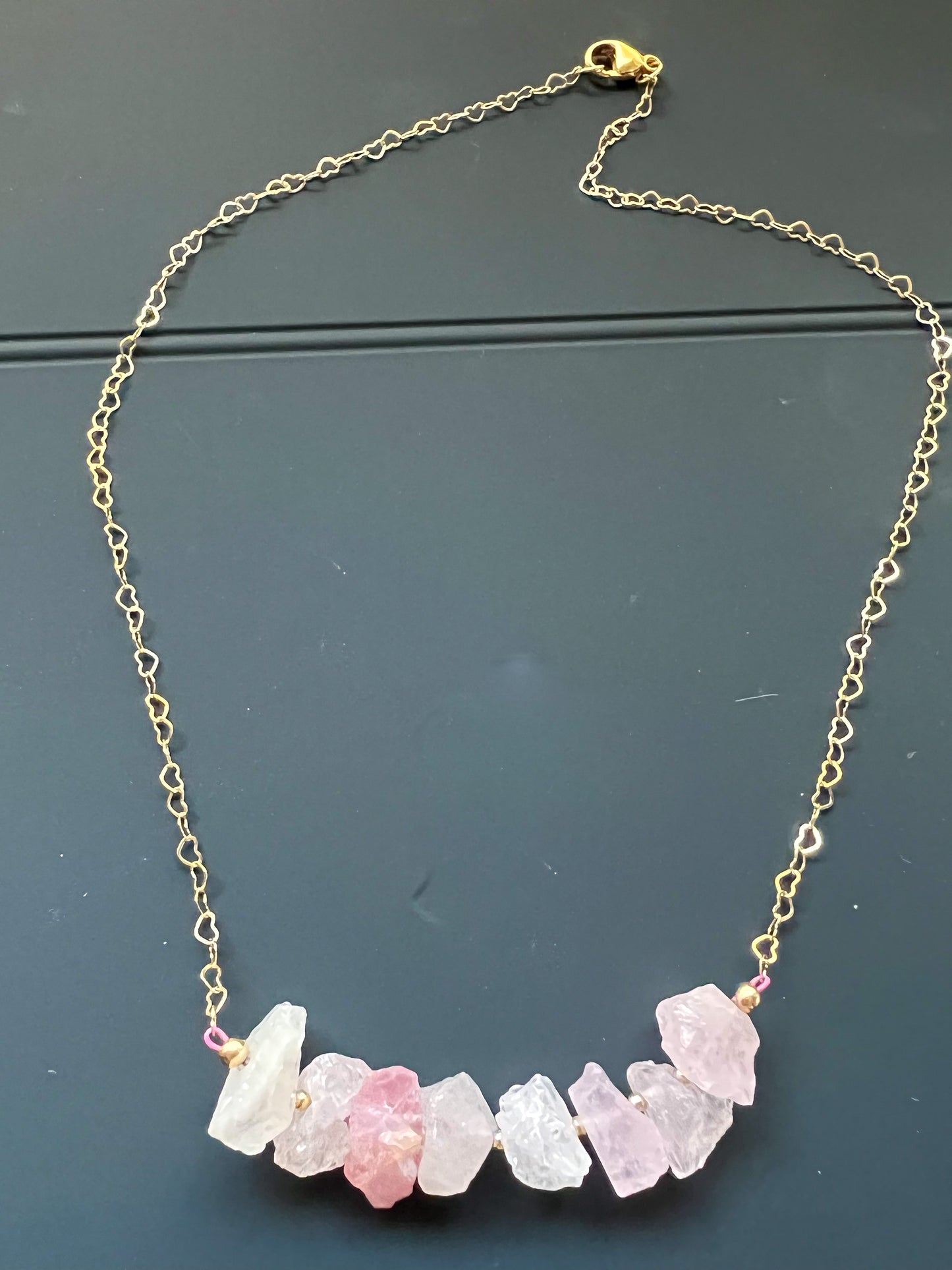 Rose Quartz and Gold Vermeil Heart Chain necklace