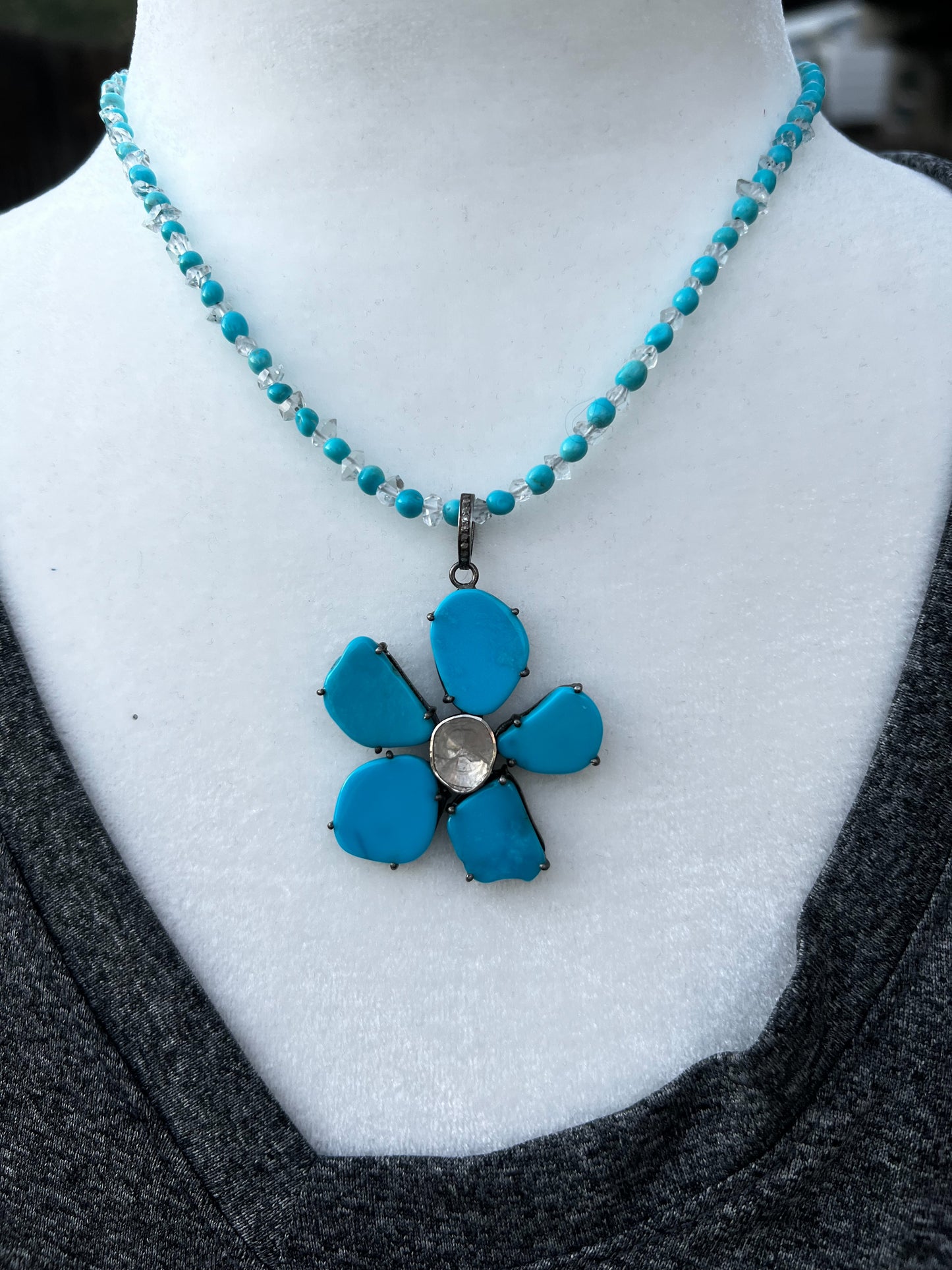 Sleeping Beauty Turquoise and Diamond Necklace