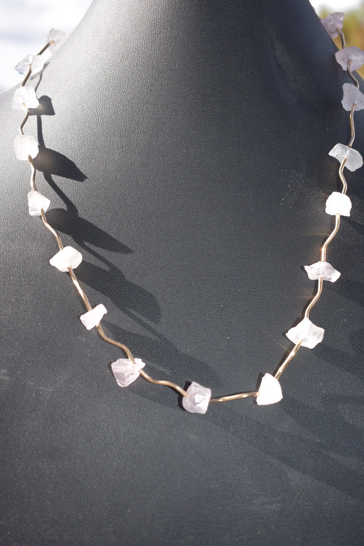 Rose Quartz and Gold Vermeil S Shaped tube necklace