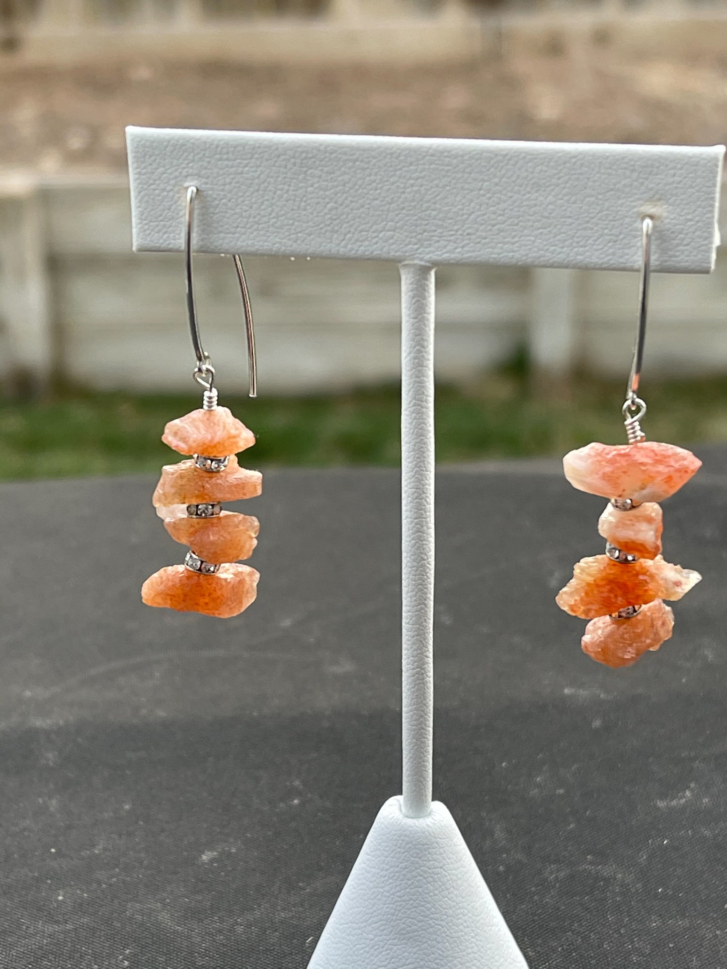 Raw Sunstone and Swarovski Crystal Earring