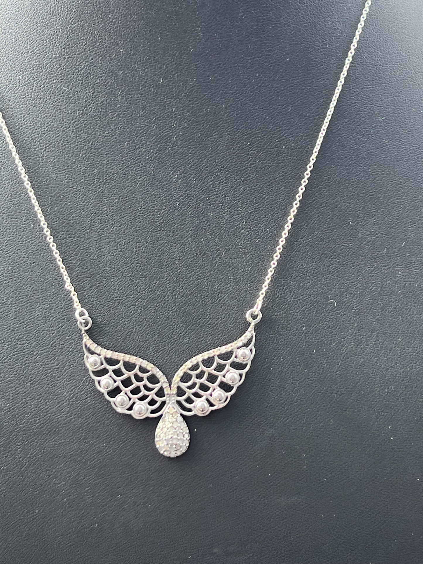 Genuine Diamond and Sterling Silver wing Necklace