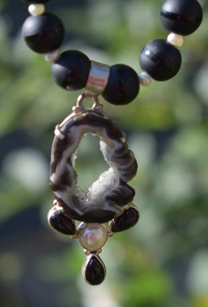Geode, Black Onyx and Pearl Necklace - Main Image