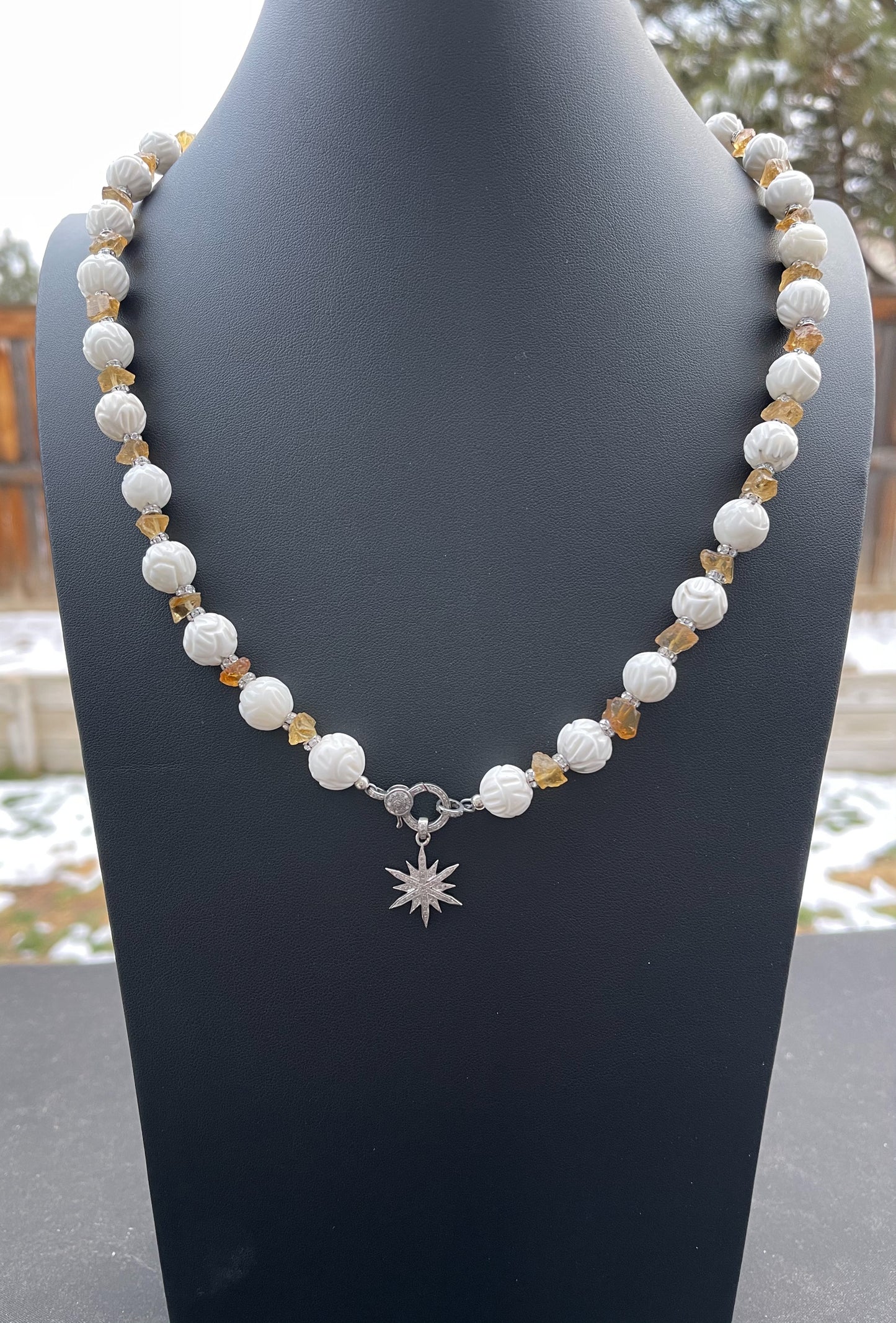 Diamond Sun, Tridacna Shell,Swarovski Crystal and Raw Citrine Necklace