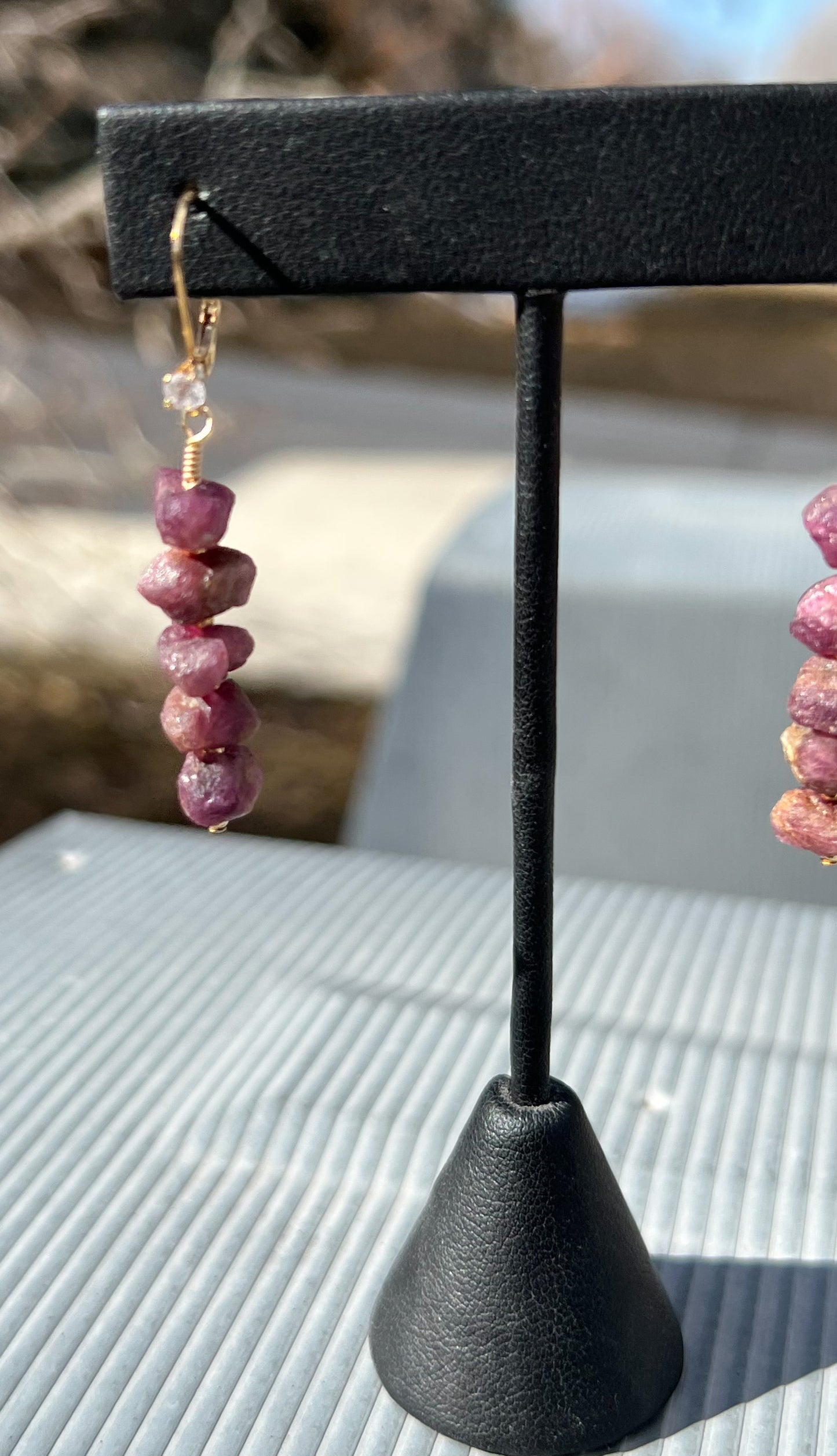 Raw Ruby and Gold Vermeil Over Sterling Silver Earrings