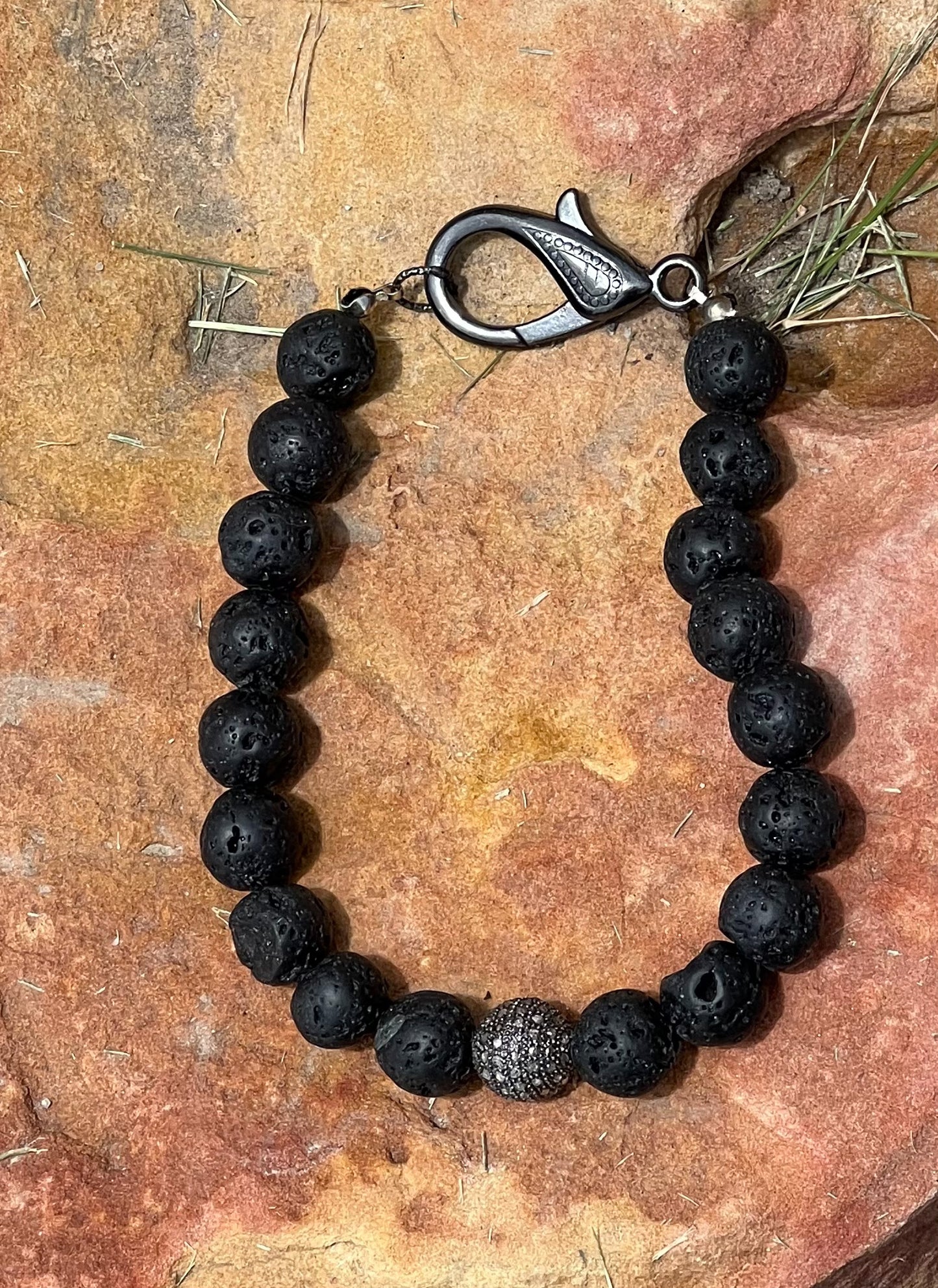 Men's Black Lava and Diamond Bracelet