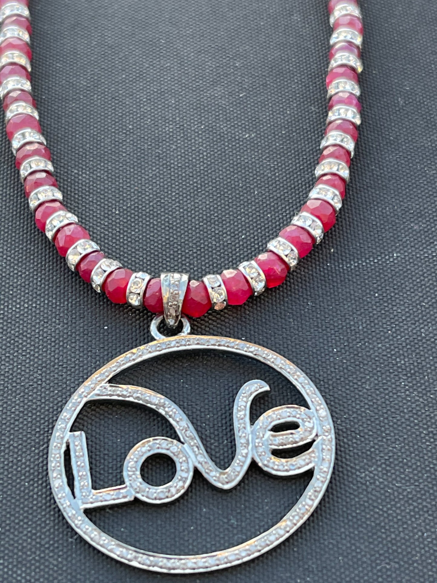 Ruby, Swarovski Crystal and Diamond Love Necklace