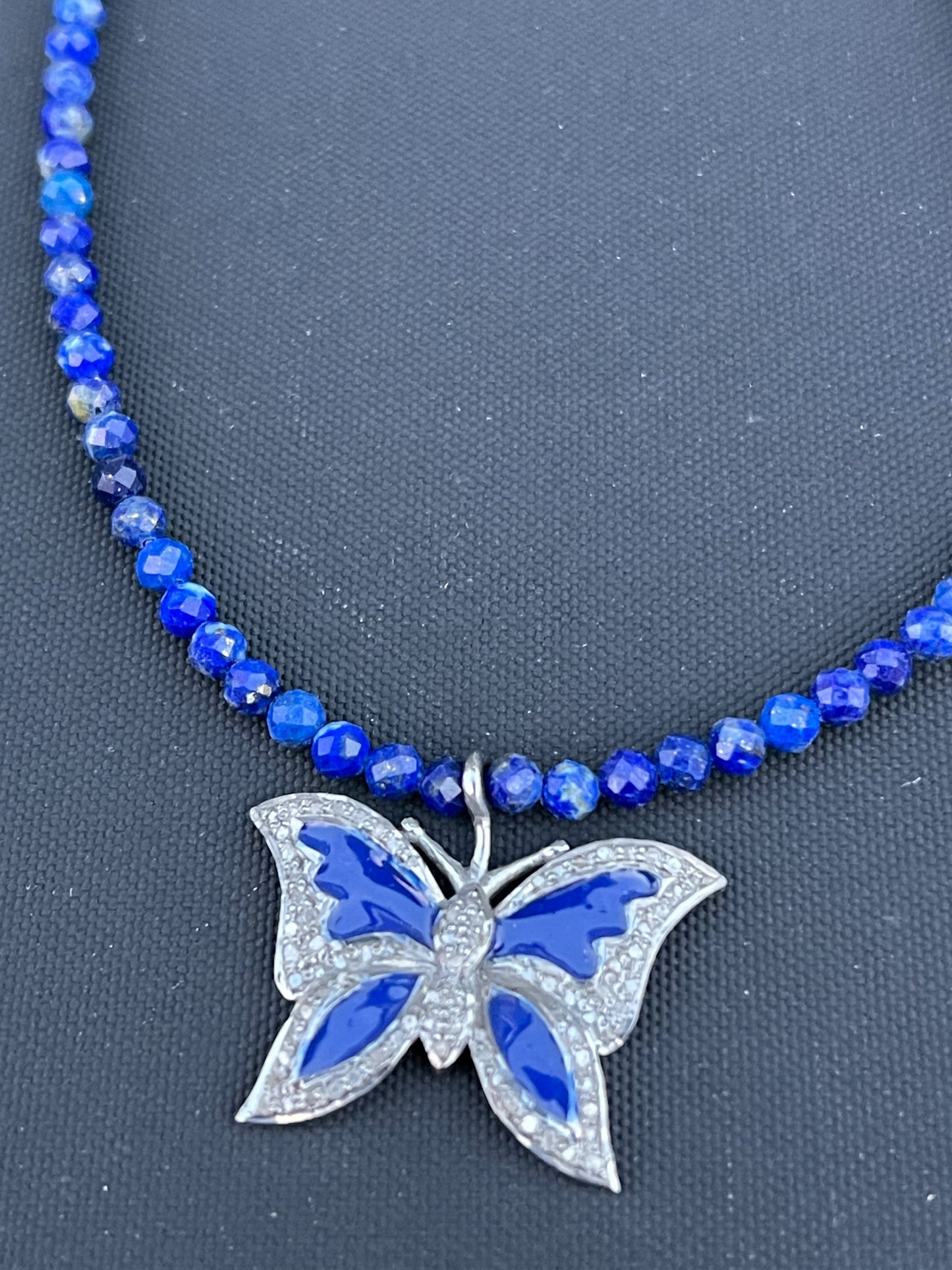 Lapis, Diamond and Enamel Butterfly Necklace
