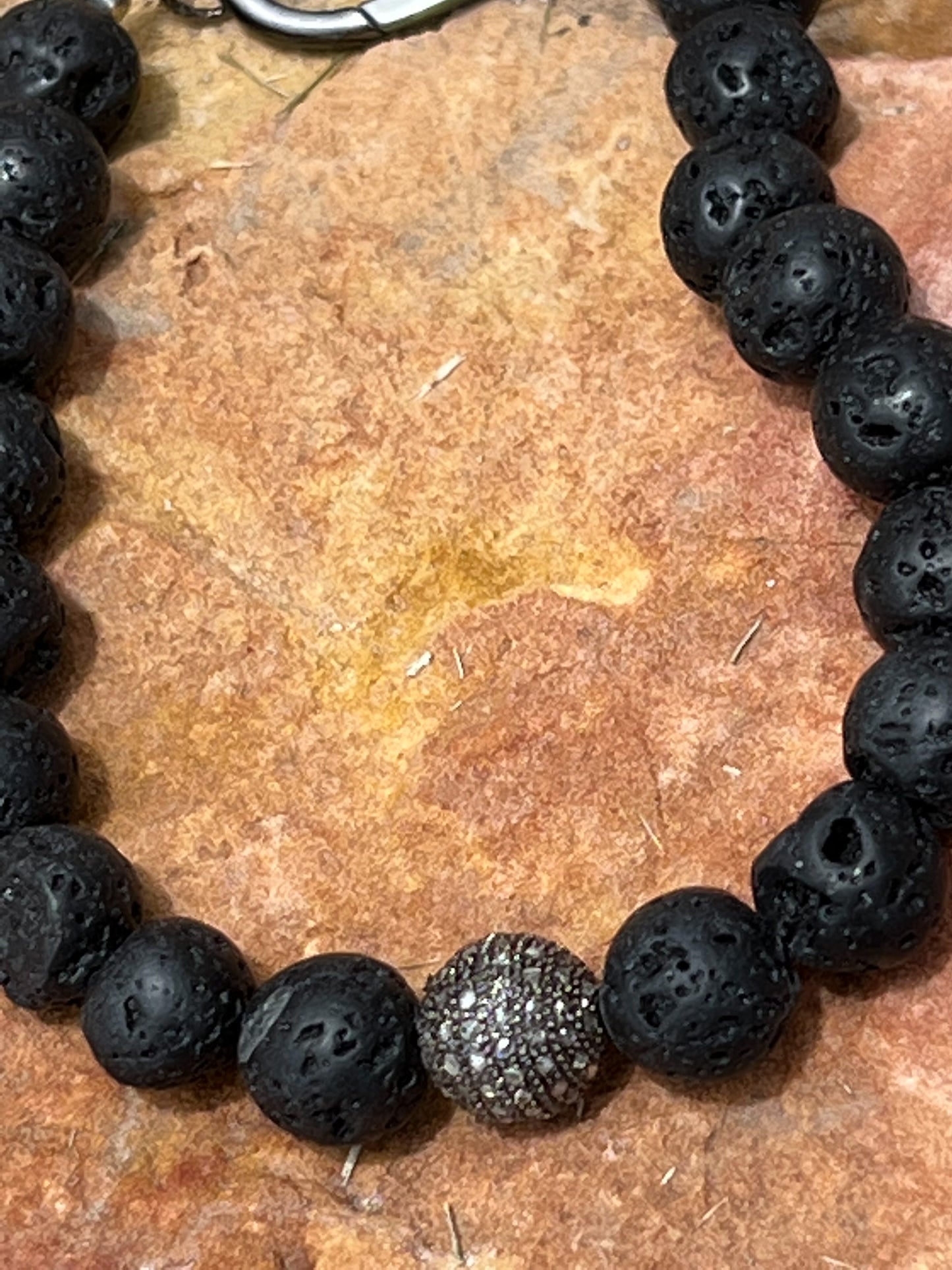 Men's Black Lava and Diamond Bracelet