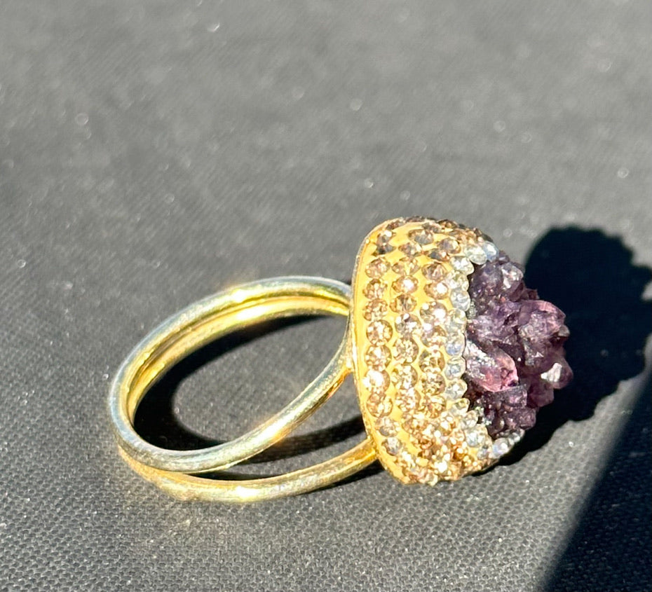 Amethyst Crystal and Swarovski Crystal Adjustable Ring