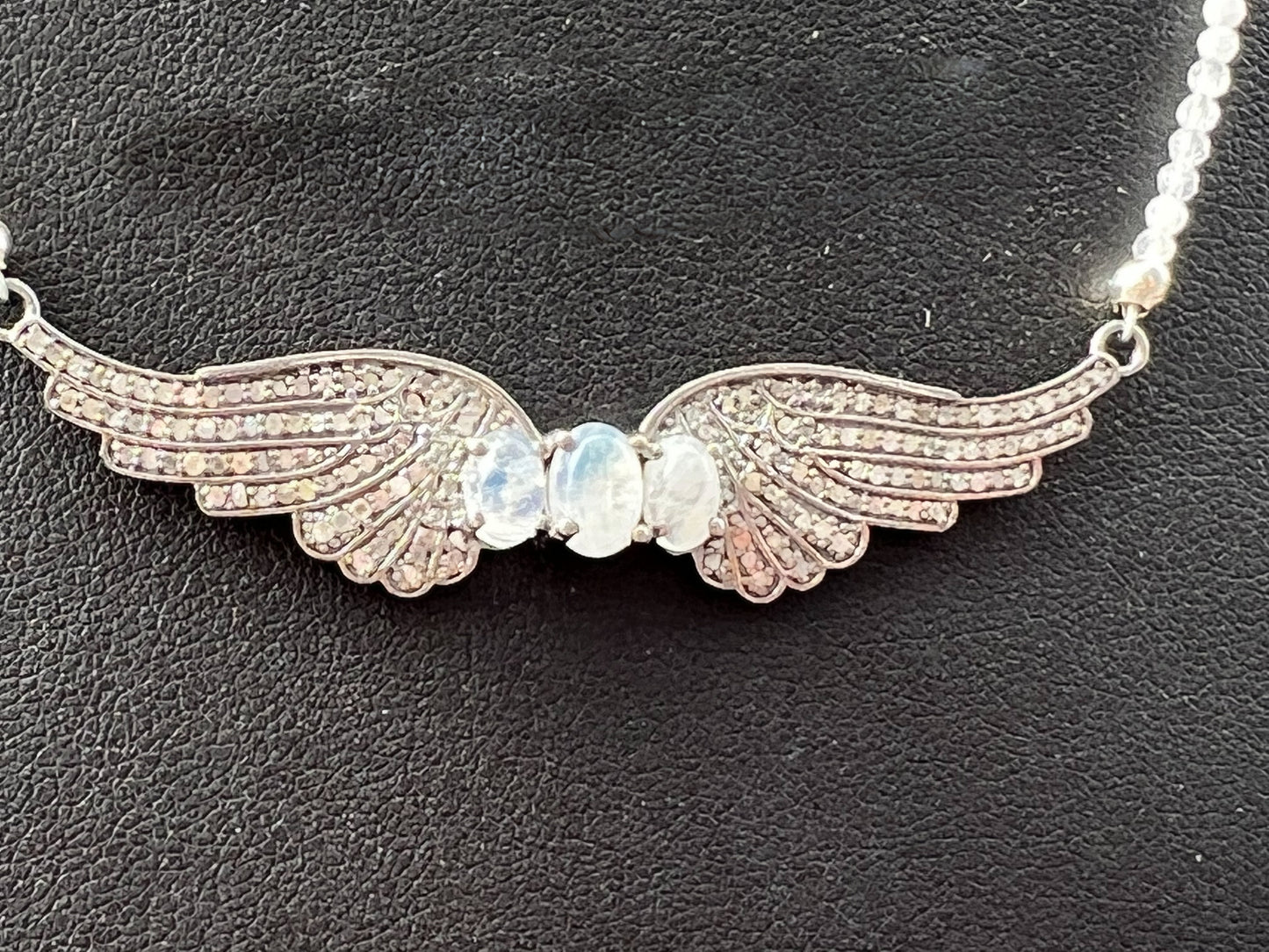 Genuine Diamond and Genuine Moonstone Wing Necklace