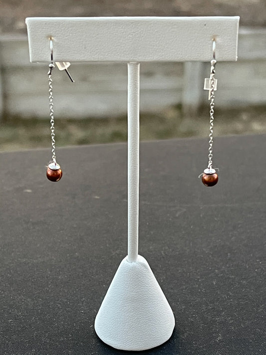 Brown Pearl and Sterling Silver Threader Earrings
