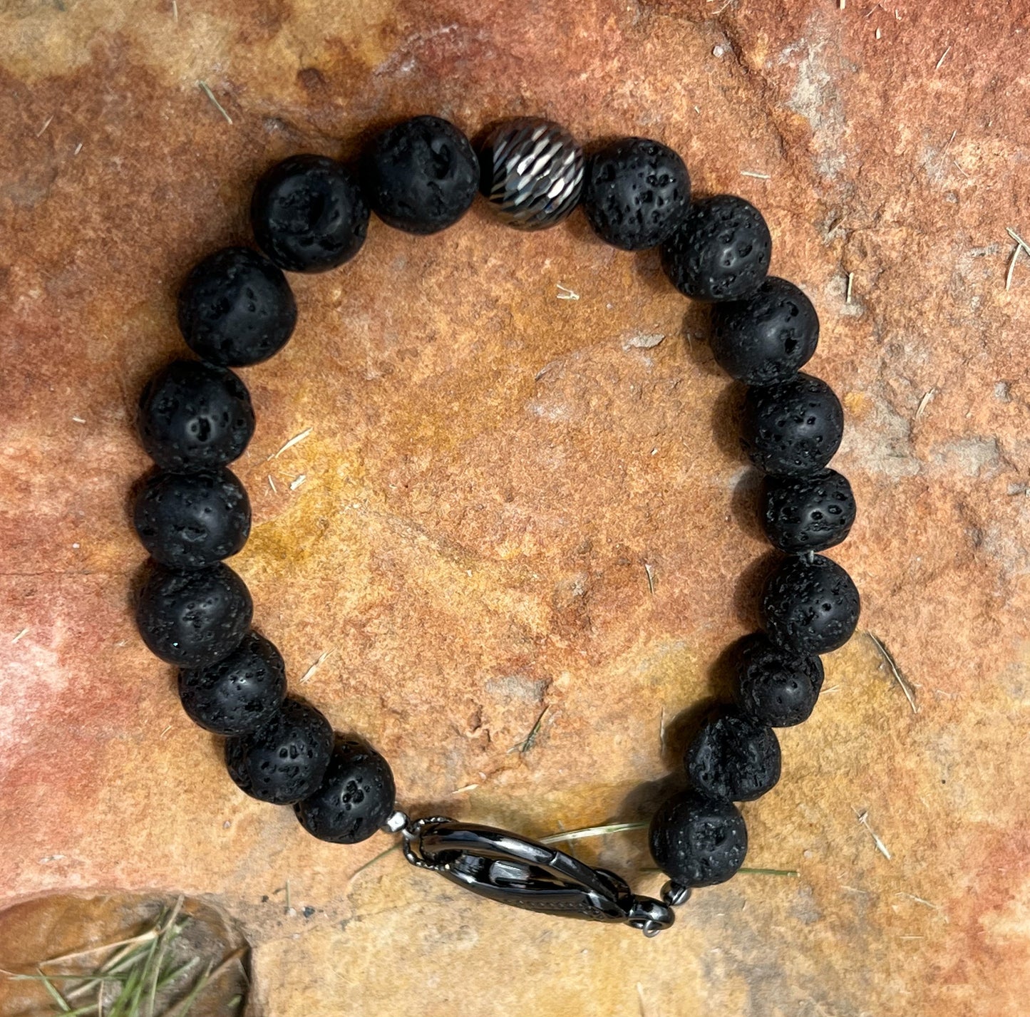 Men's Black Lava and Oxidized Sterling Silver Bracelet