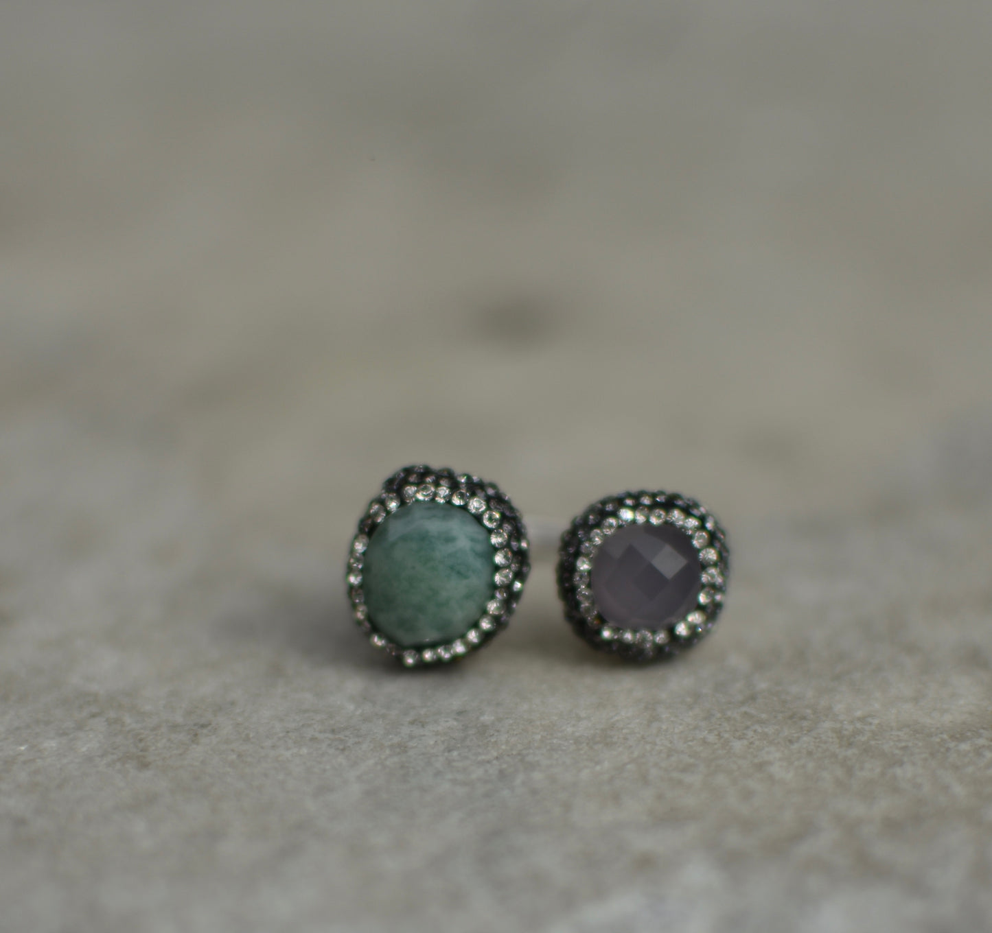 Amazonite, Chalcedony and Cubic Zirconia adjustable ring