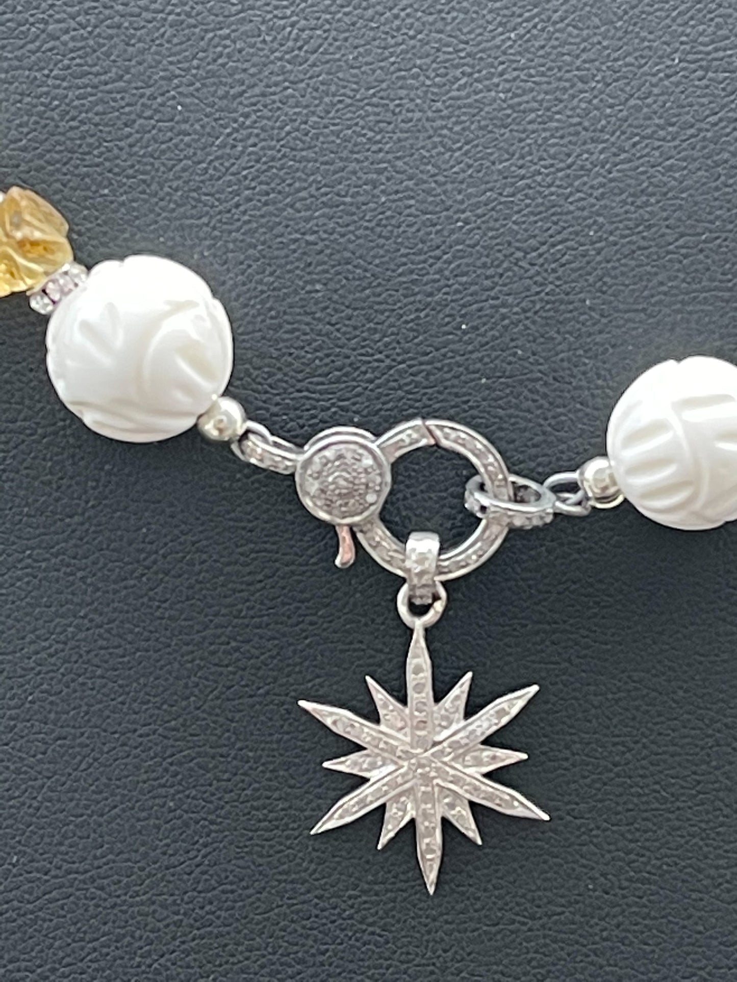 Diamond Sun, Tridacna Shell,Swarovski Crystal and Raw Citrine Necklace