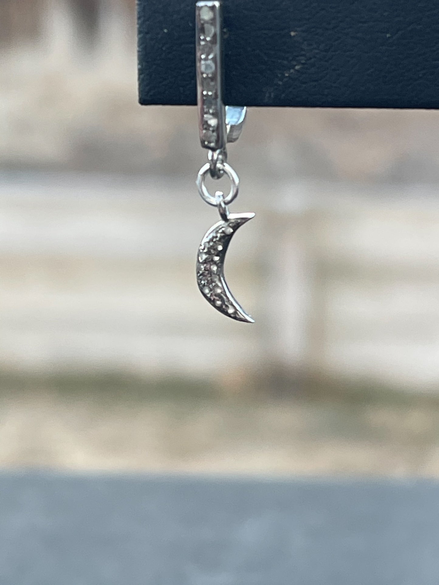 Genuine Diamond and Sterling Silver Moon Earrings