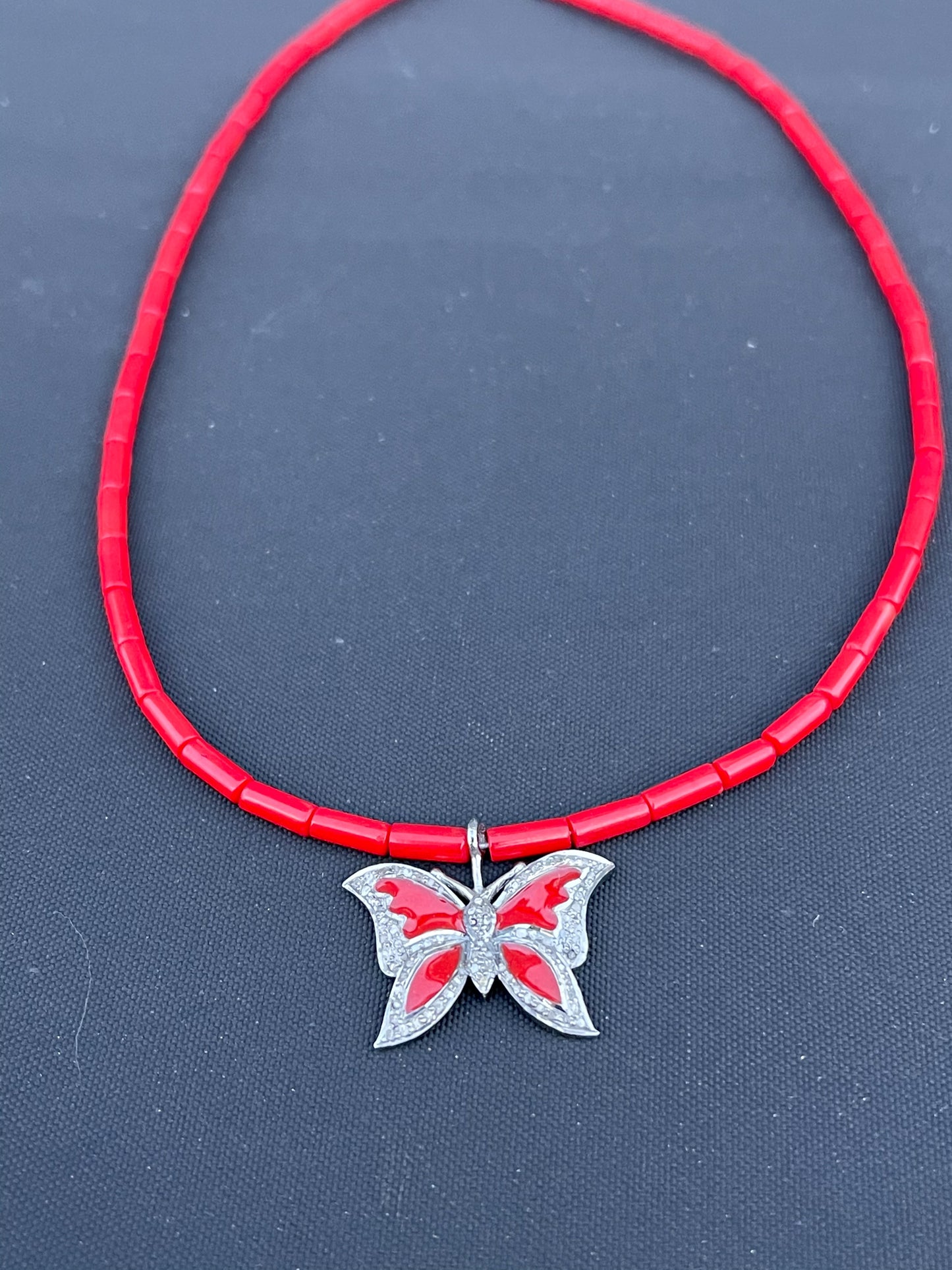 Diamond and Enamel Butterfly Necklace