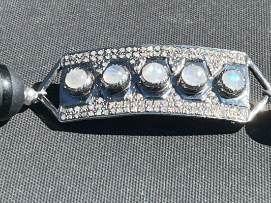 Diamond Moonstone Black Onyx and Swarovski Crystal Bracelet