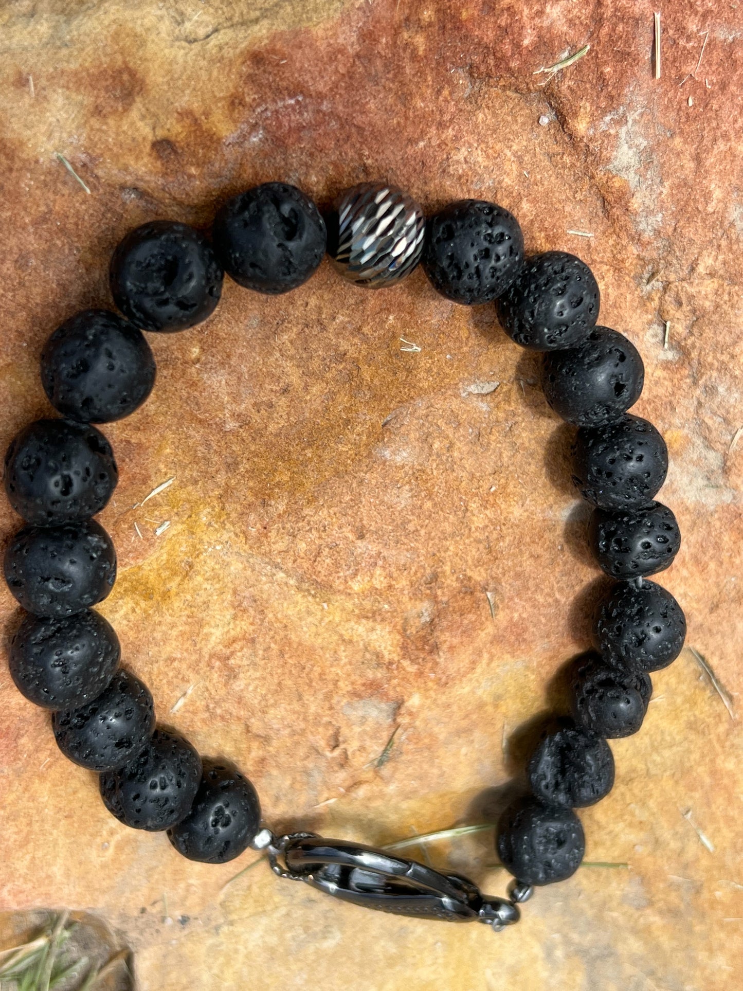 Men's Black Lava and Oxidized Sterling Silver Bracelet