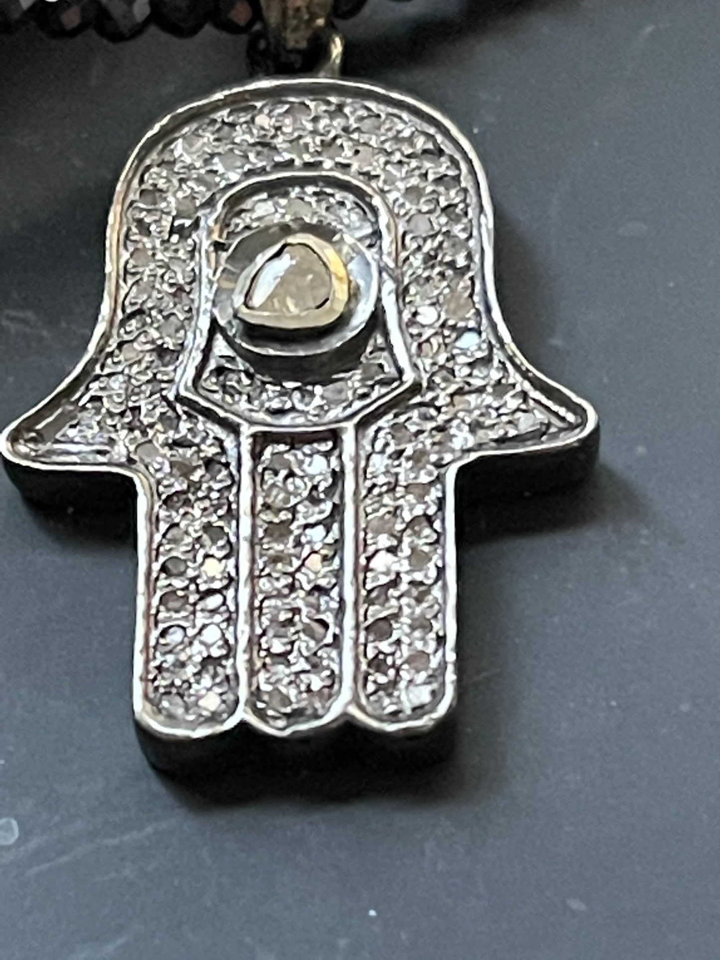 Diamond and Black Spinel Hamsa Necklace