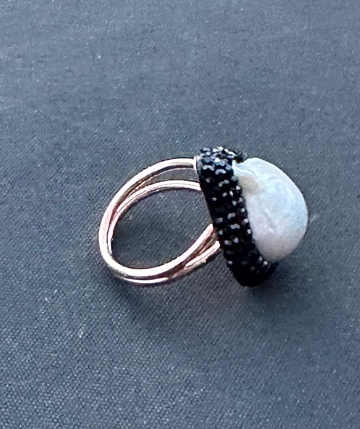 Freshwater Pearl and Black Marcasite Adjustable Ring