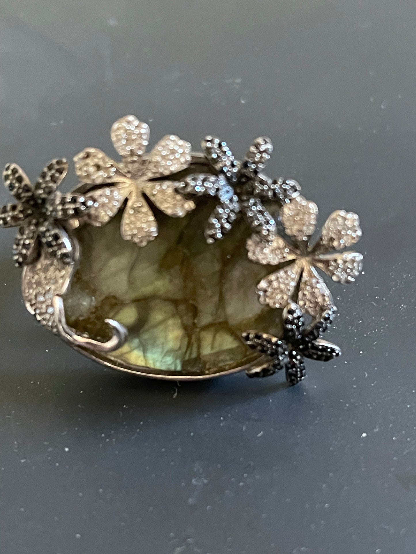 Unique Labradorite and White Topaz Adjustable Ring