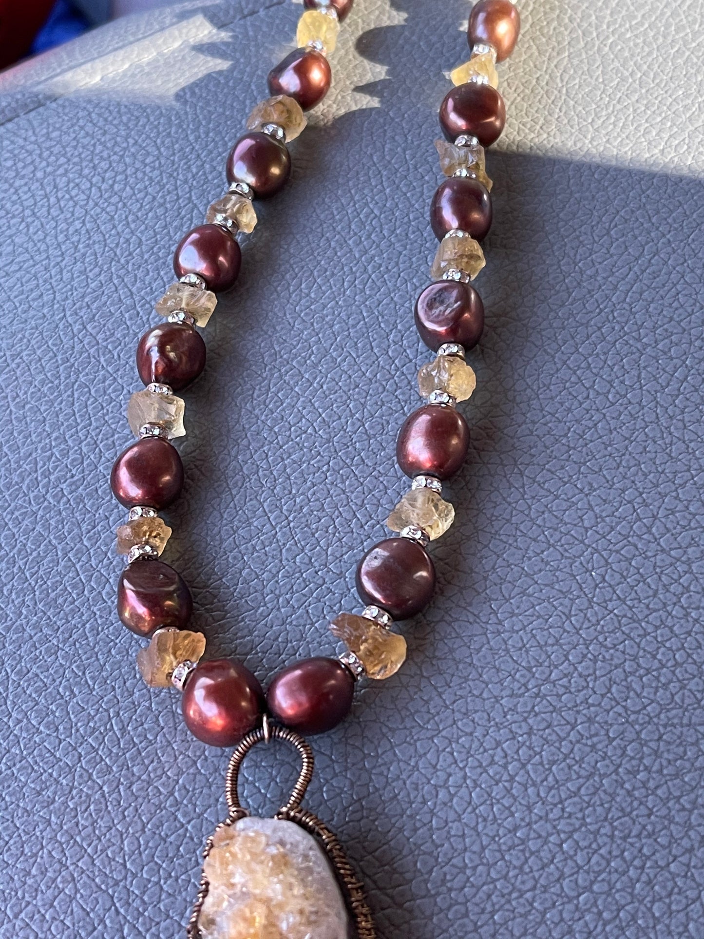Pearl and Raw Citrine Necklace