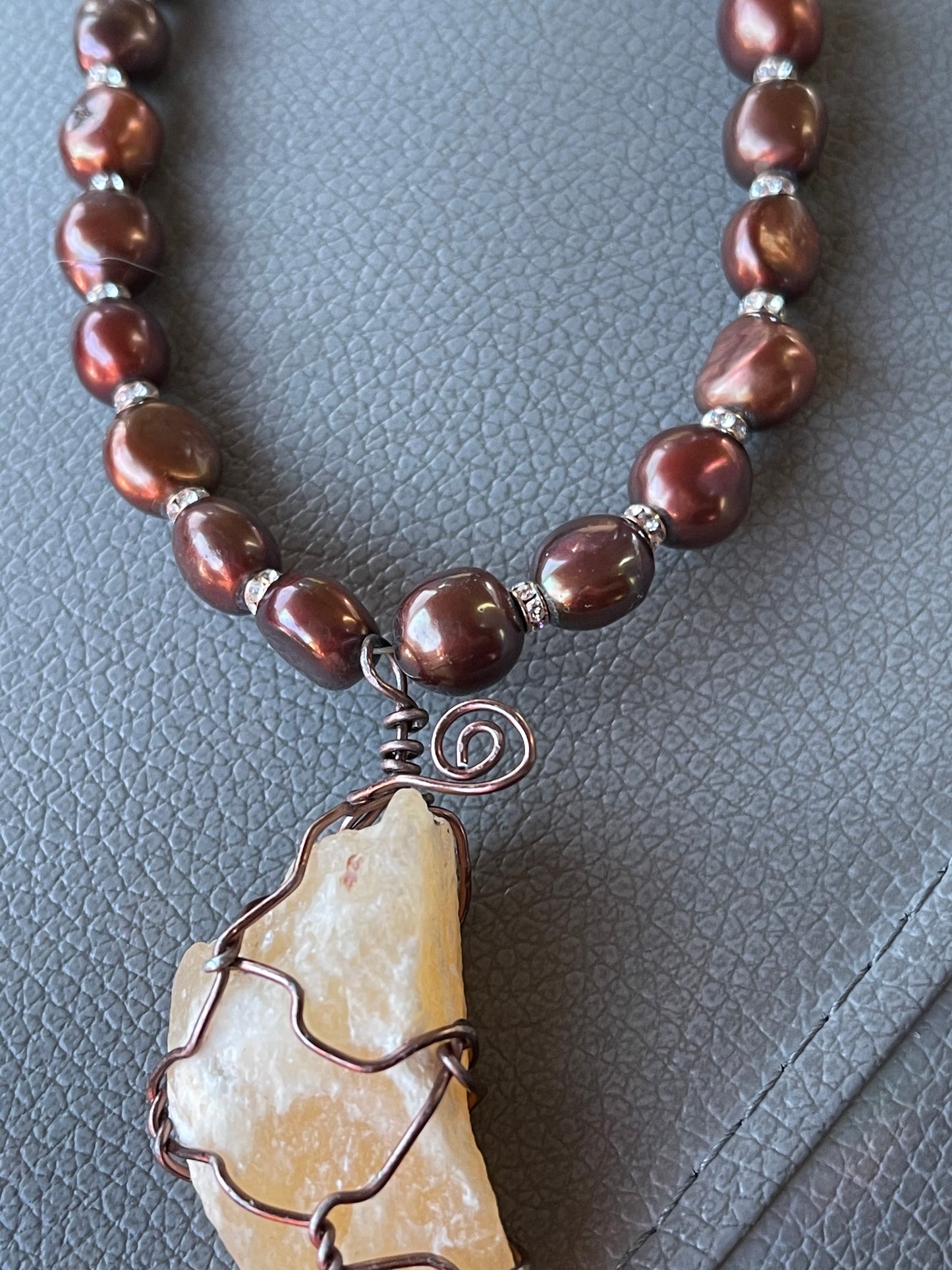 Pearl, Swarovski Crystal and Raw Citrine long Necklace