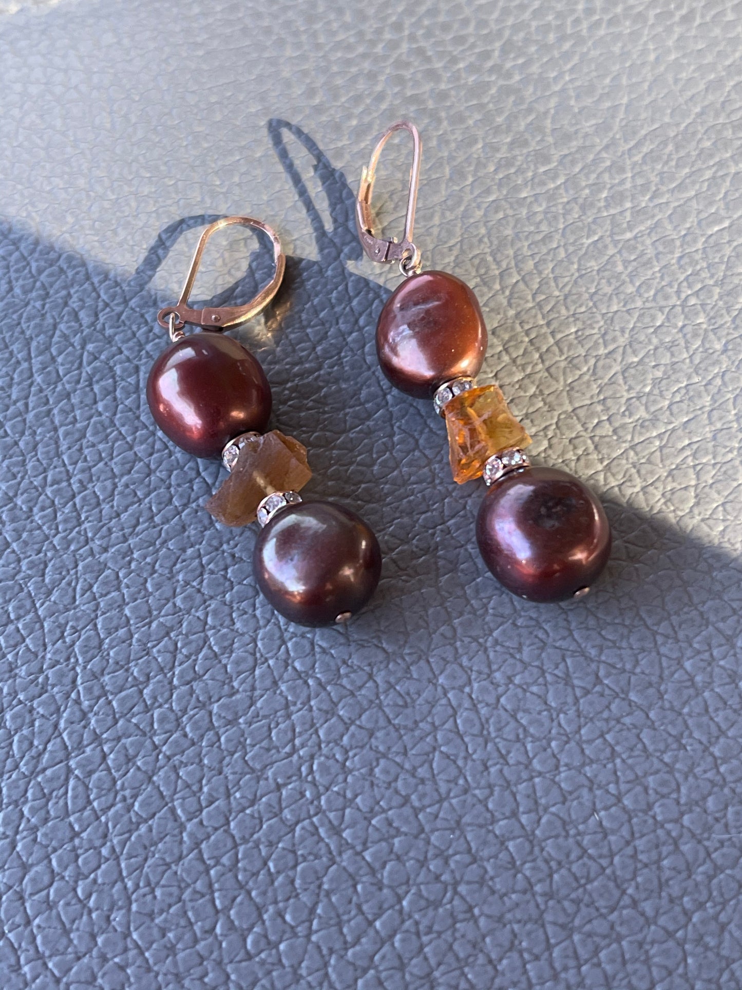 Pearl, Citrine and Swarovski Crystal Earrings