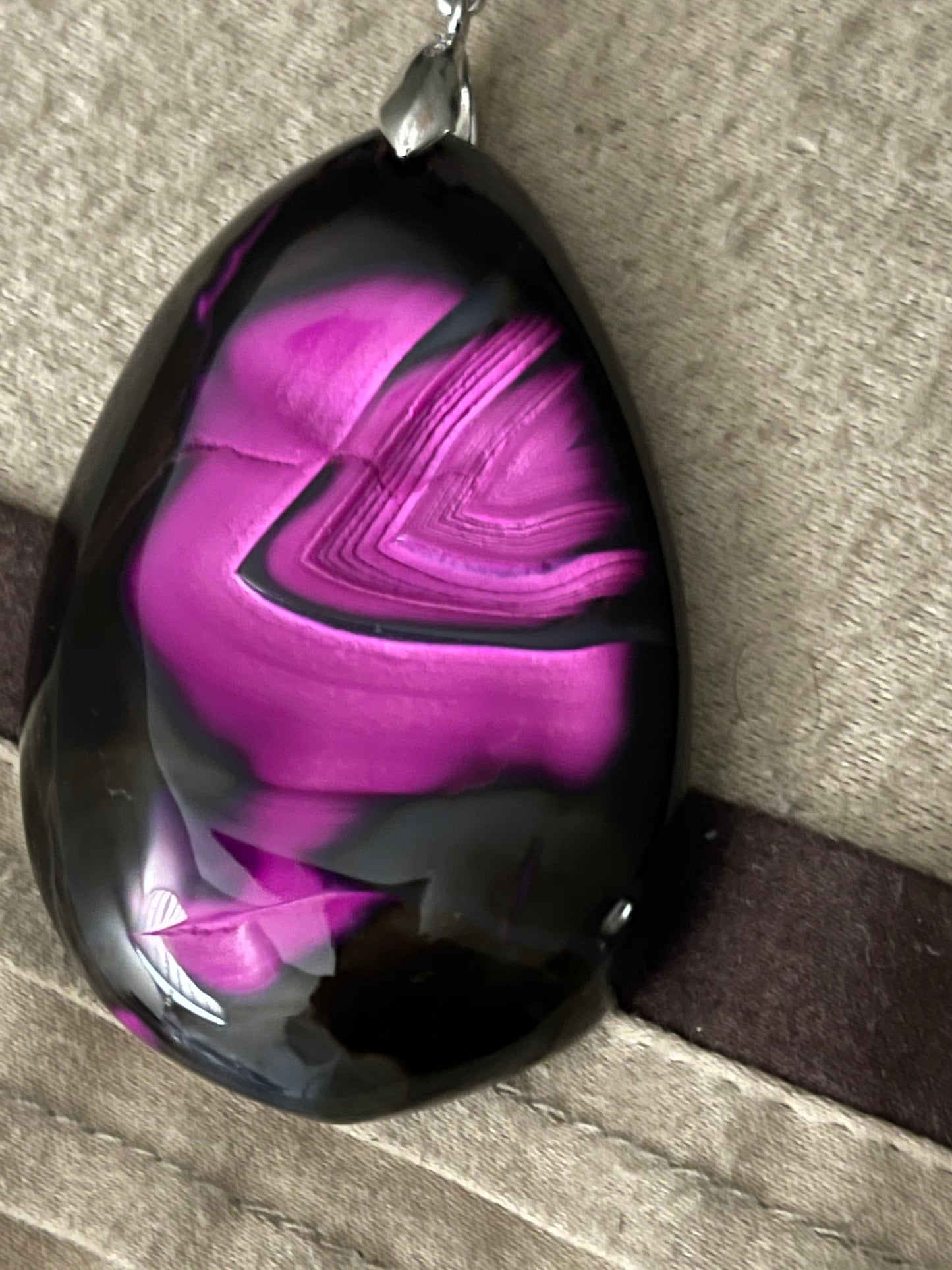 Black Onyx Swarovski Crystal, Pink Sapphire and Painted Agate Necklace